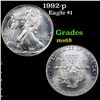 1992-p Silver Eagle Dollar $1 Grades GEM+++ Unc