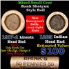 Image 1 : Mixed small cents 1c orig shotgun roll, 1917-d Wheat Cent, 1883 Indian Cent other end, brinks Wrappe