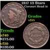 Image 1 : 1817 13 Stars Coronet Head Large Cent 1c Grades vf+