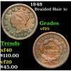 Image 1 : 1848 Braided Hair Large Cent 1c Grades vf+