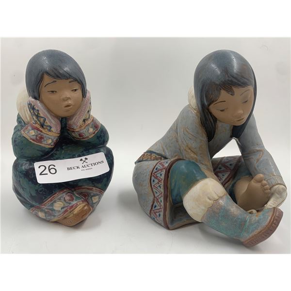 Pair of Lladro Figurines Inuit Collectibles 7" Tall