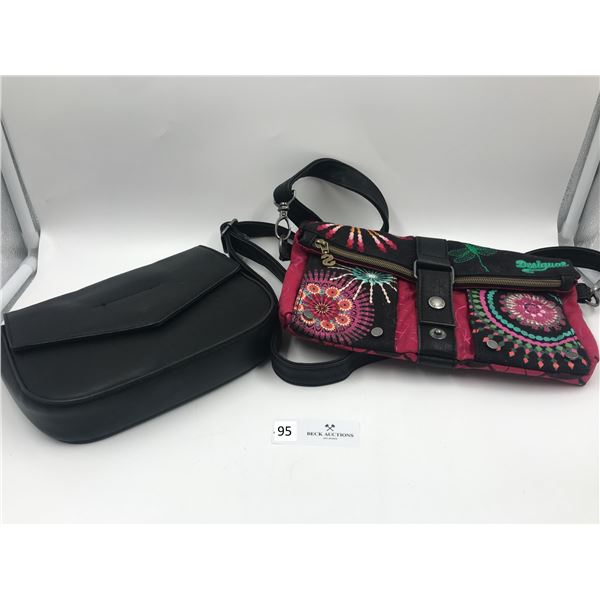 CoLab Black Clutch with Large Silver Handles and Desigual Cloth Shoulder Bag