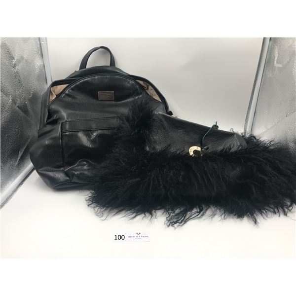 David Jones Black Backpack, and Aqua Madonna Faux Fur Handbag