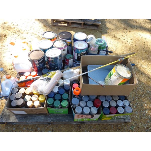 Pallet of Spray Paints, Stains and Preservers