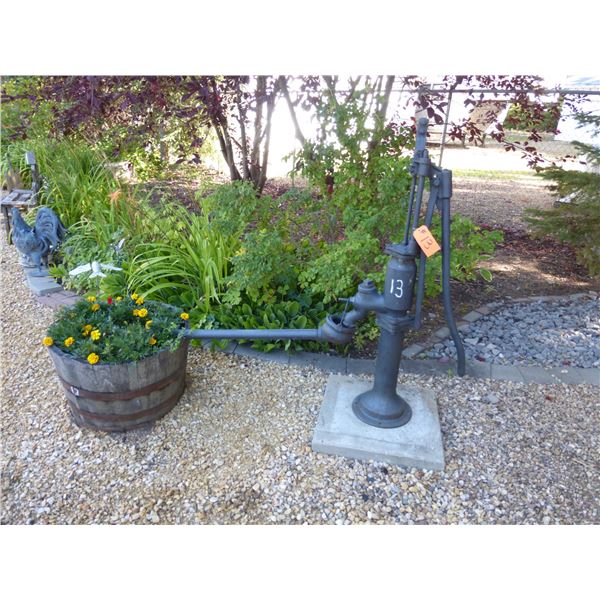 3 Oak Barrel Planters and Pump Jack