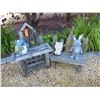 Image 1 : 2- Farm Wood Benches and Rabbit, Dog & Turtle Garden Décor