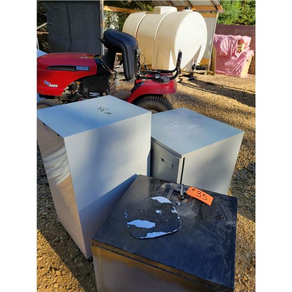 1- Cabinet, 1- filing cabinet, and 1- under-desk tool box