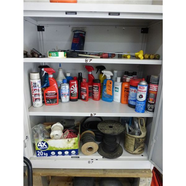 Contents of Cabinet incul. Auto Wire, Polishes, Sprayer, Glue Guns, Slab lifters and Draw Knives
