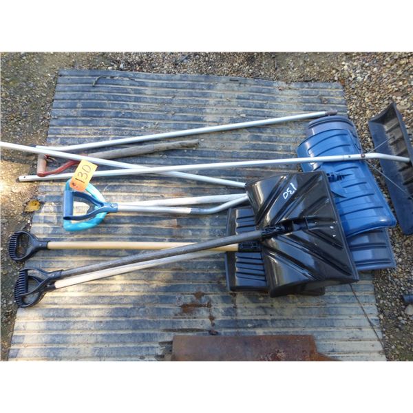 Snow shovels and roof rake