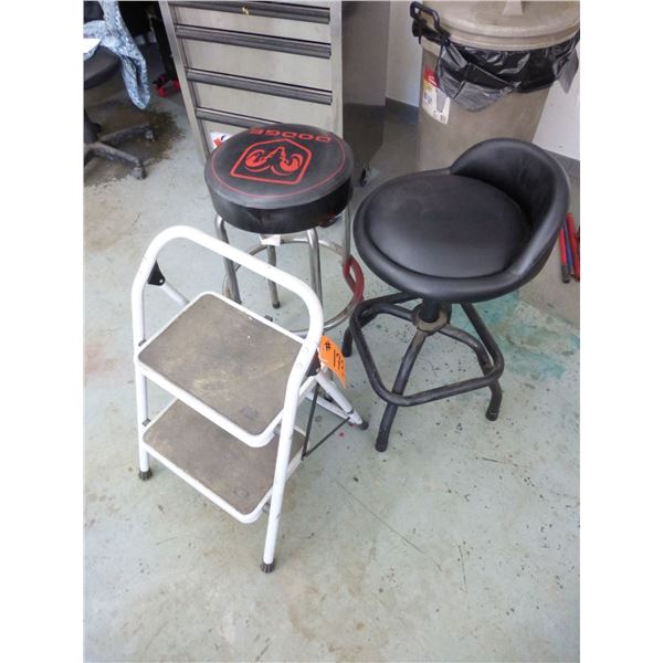 2- padded shop stools, 1 step ladder