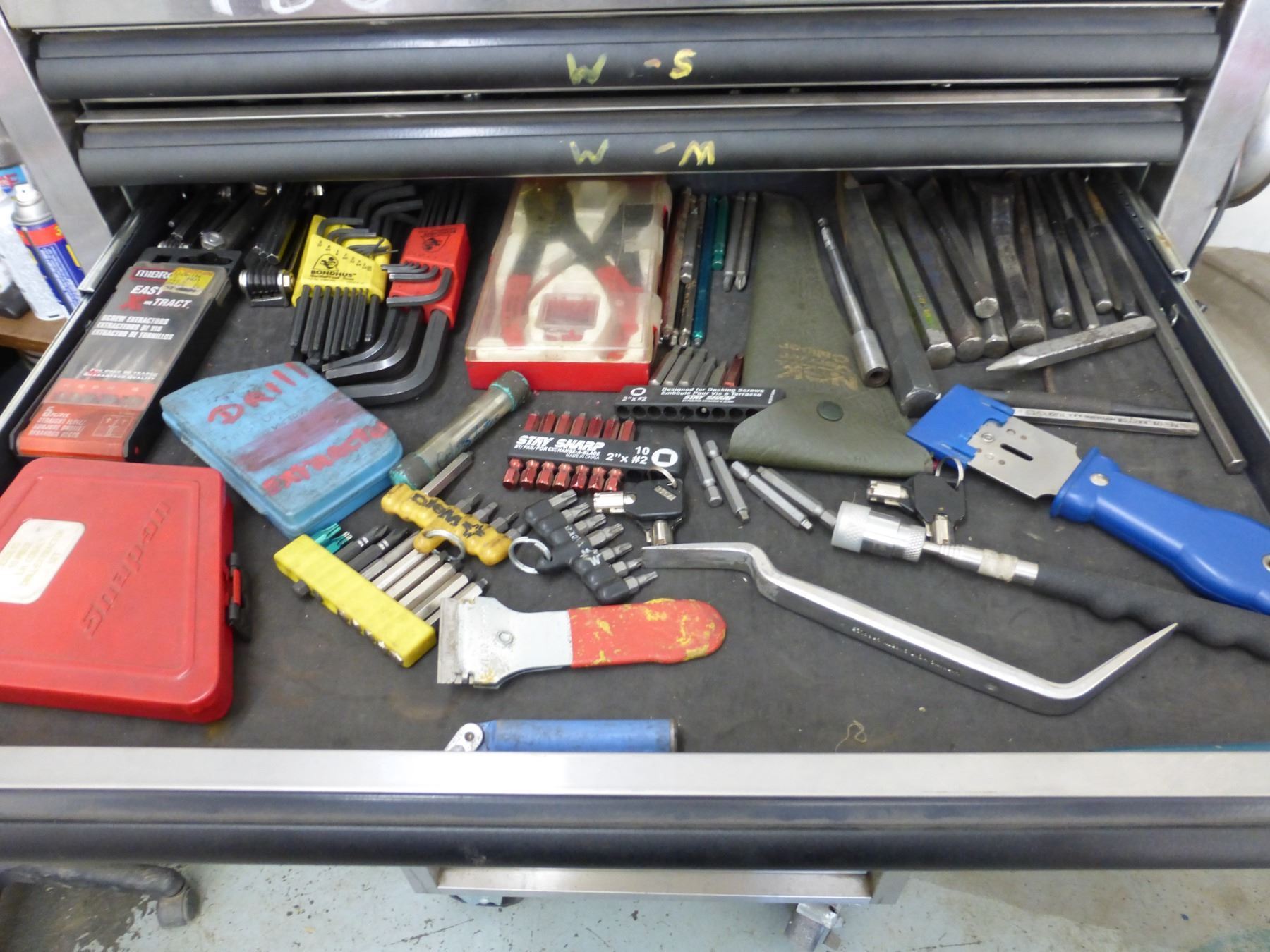 Mastercraft Tool box, stainless steel rolling tool chest c/w impact sockets, ratchets, gear/stubby w