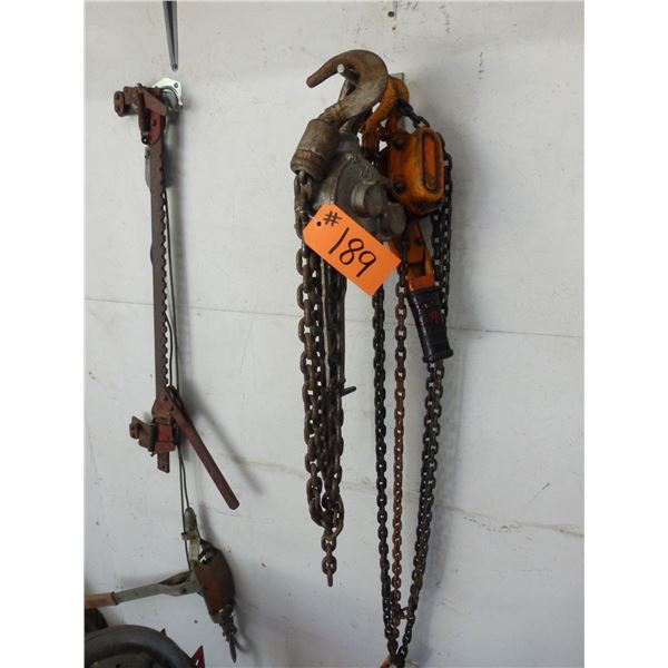 3- chain and cable come-alongs and fence stretcher