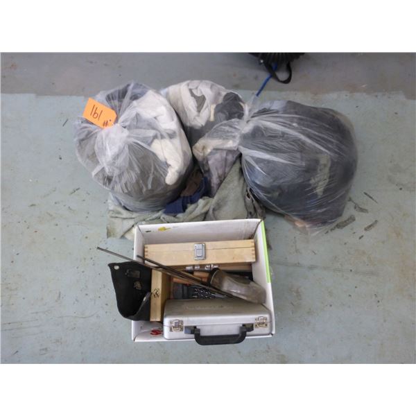 3- bags of shop rags, wood drill bits, hole saw kit and router bits