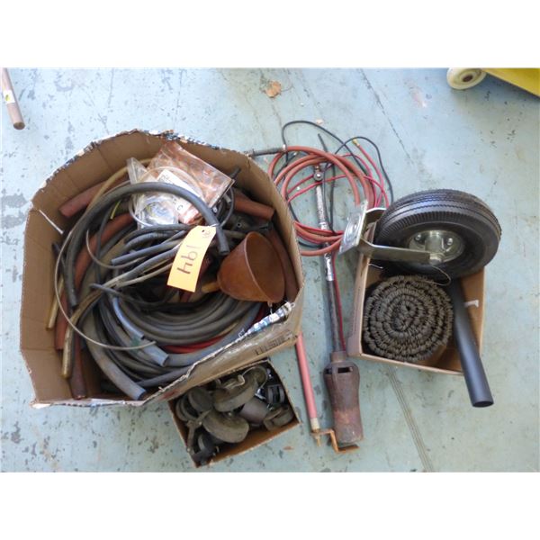 Rebar ties, castor wheels, tiger torch and heater hose