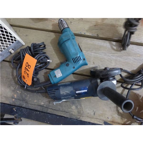 Makita 3/8" drill and master craft angle grinder