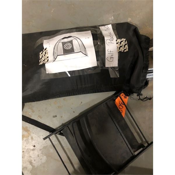 Golf practice net c/w firewood carrier