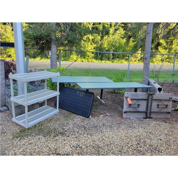 2- Arborite top tables, 2 poly folding tables and wooden folding table