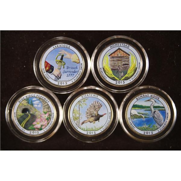 5 COLORIZED N.P.  QUARTERS BRILLIANT UNC IN HARD