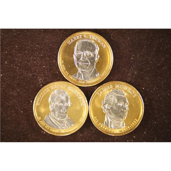 3 GOLD & SILVER COLORIZED BU PRESIDENTIAL DOLLARS.