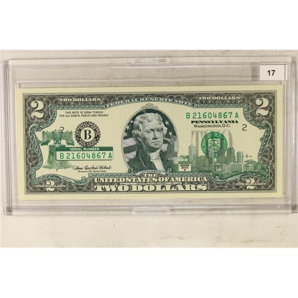 2003-A $2 FRN WITH PENNSYLVANIA OVERLAY CRISP UNC