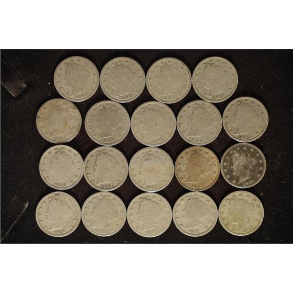 19 ASSORTED 1893-1912 LIBERTY "V" NICKELS