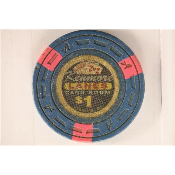 $1 POKER CHIP "KENMORE LANES" CARD ROOM