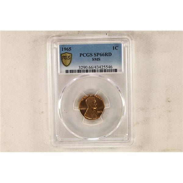 1965 LINCOLN CENT PCGS SP66RD SMS GOLD SHIELD