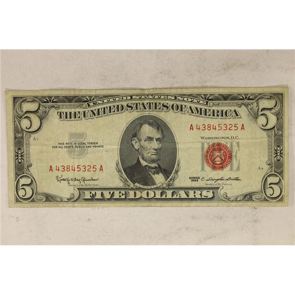 1963 $5 US RED SEAL NOTE