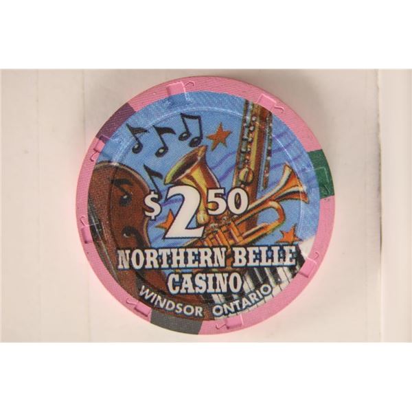 $2 1/2 NORTHERN BELLE CASINO CHIP WINDSOR, ON