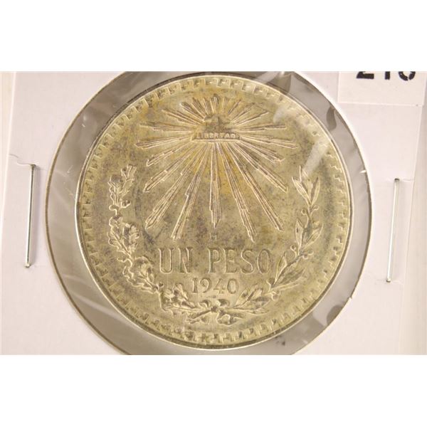 1940 MEXICO CAP & RAYS SILVER PESO .3856 OZ. ASW