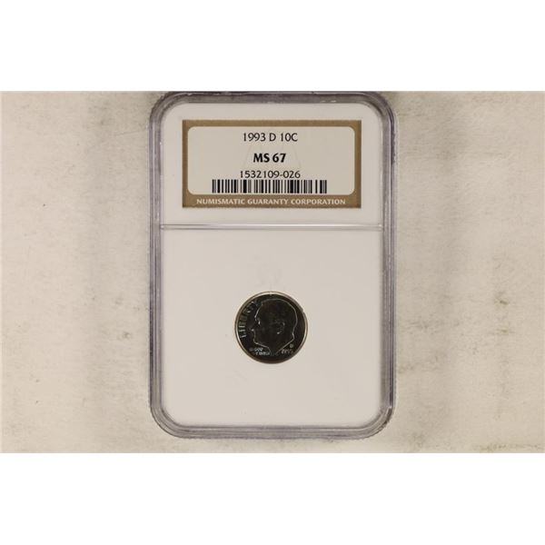 1993-D ROOSEVELT DIME NGC MS67