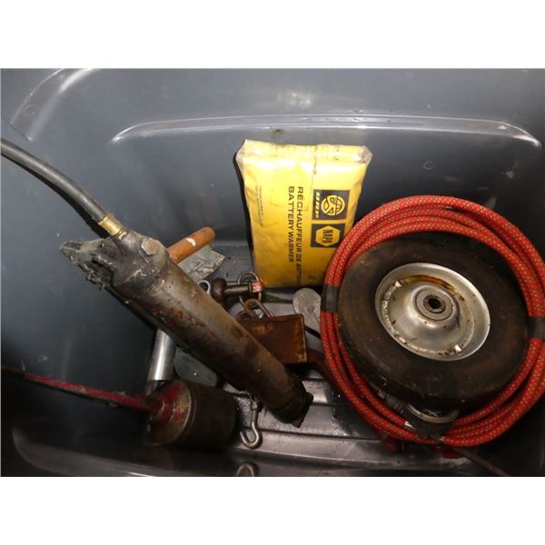 tote, battery warmer, torch, wheel, funnel
