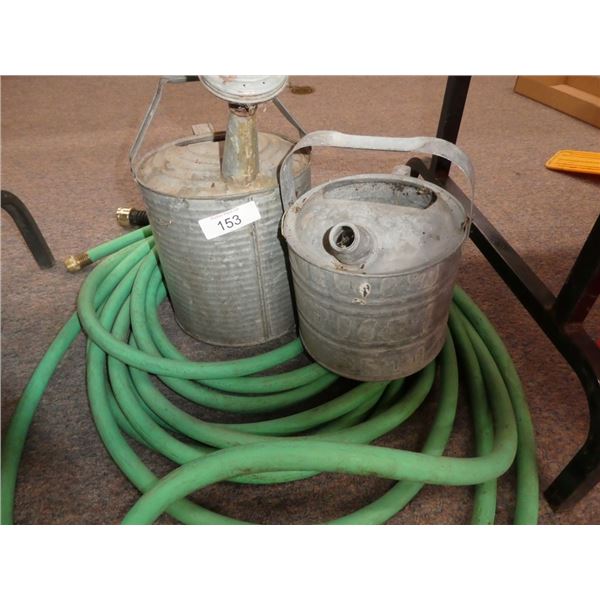 galvanized watering cans & garden hose