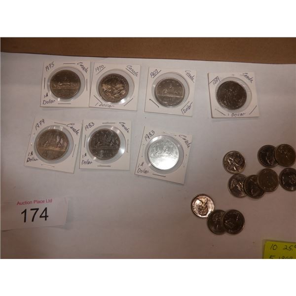 collection assorted Canadian dollar coins