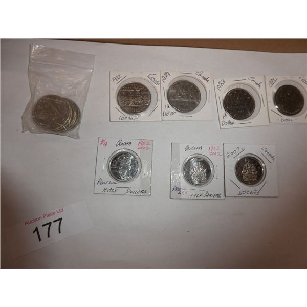 Canadian dollar & half dollar coins
