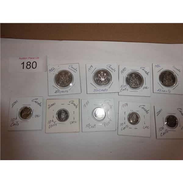 Canadian 50 cent & 10 cent coins