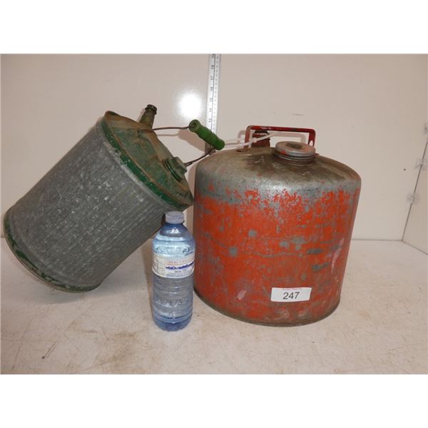 antique galvanized oil canisters