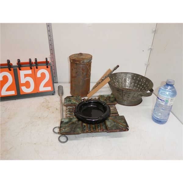 ashtray, metal strainer & canister