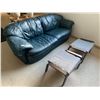 Image 1 : Navy Blue Leather Couch and 2 x IKEA  Poang Cushioned Upholstered Footstools