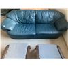 Image 2 : Navy Blue Leather Couch and 2 x IKEA  Poang Cushioned Upholstered Footstools