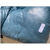 Image 5 : Navy Blue Leather Couch and 2 x IKEA  Poang Cushioned Upholstered Footstools