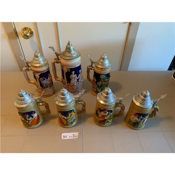 7 x Ceramic Beer Steins - Includes 2 x Gerz Steins and 1 x Hoffritz Stein