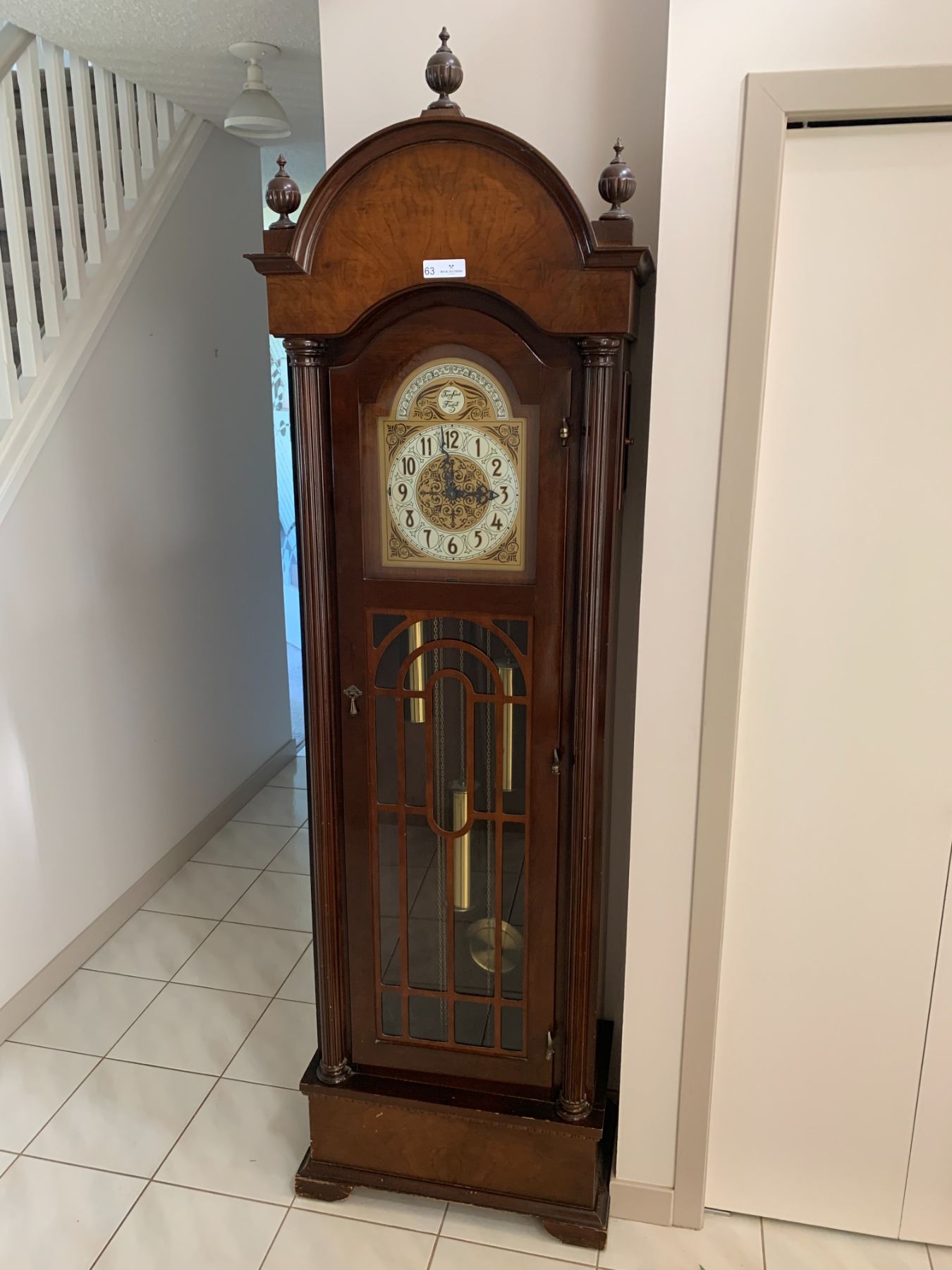 1930s Forestville Grandfather Clock with "Tempus Fugit" Clock Dial