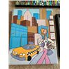 Image 2 : Oil on Canvas Modernist Painting, NYC Girl Screen Print, Florida Beach Bag, and Whimsical Artpiece