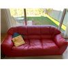 Image 1 : Beautiful Red Genuine Leather Sofa with 2 x Throw Pillows