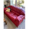 Image 2 : Beautiful Red Genuine Leather Sofa with 2 x Throw Pillows