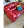 Image 1 : Beautiful Red Genuine Leather Loveseat with 2 x Throw Pillows