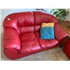 Image 2 : Beautiful Red Genuine Leather Loveseat with 2 x Throw Pillows