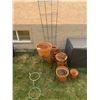 Image 1 : Assortment of Clay Planters, Metal Stands, and 2 x Metal Trellises