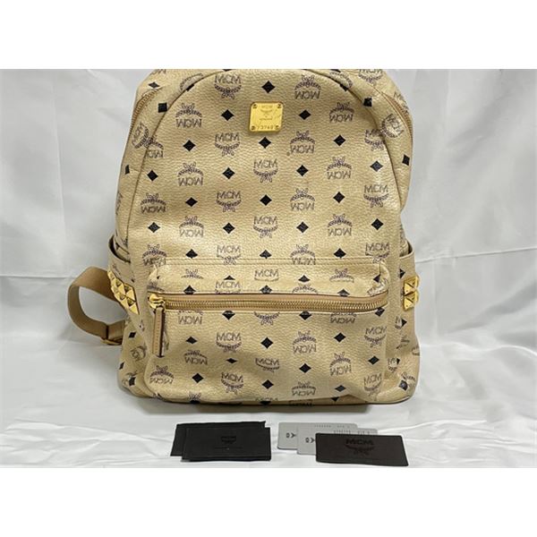MCM Beige Monogram Visetos Canvas Leather Studs Stark Backpack
